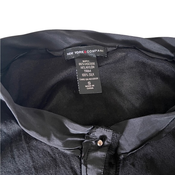 New York & Company Semi-Sheer Silk Trimmed Short Sleeve Cardigan - Picture 3 of 5